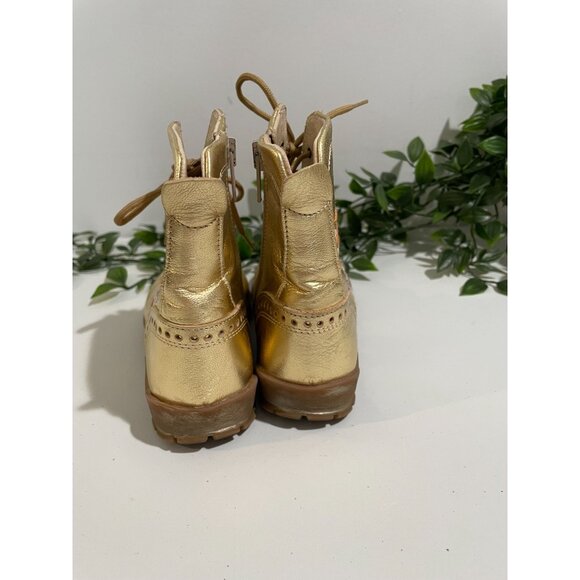 Gold Leather Embroidered Lace-Up Boots Made In Italy By Y. Iacovelli Size 28 Kid - Picture 3 of 13